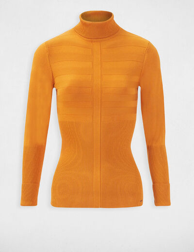 Pull manches longues col roulé moutarde femme