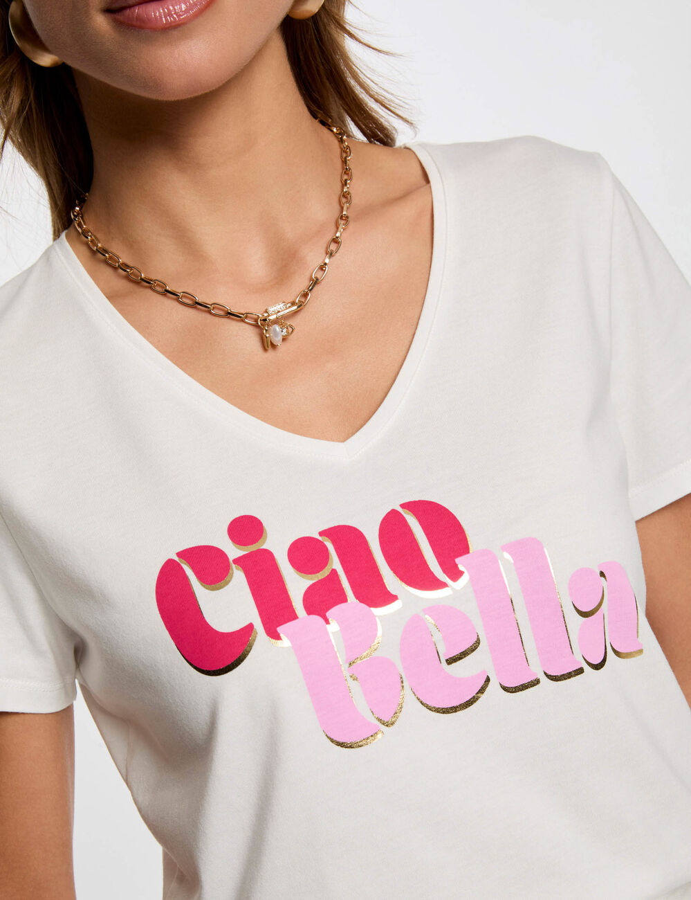T-shirt &agrave; inscription blanc femme