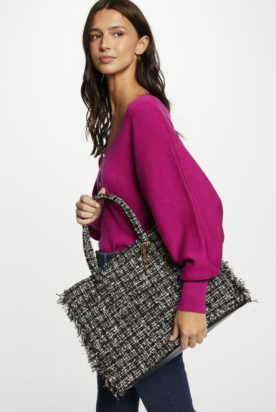 Sac cabas rectangulaire avec franges noir femme