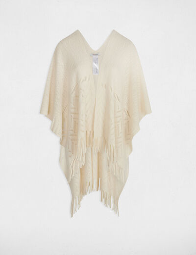 Cape tricot à franges ivoire femme
