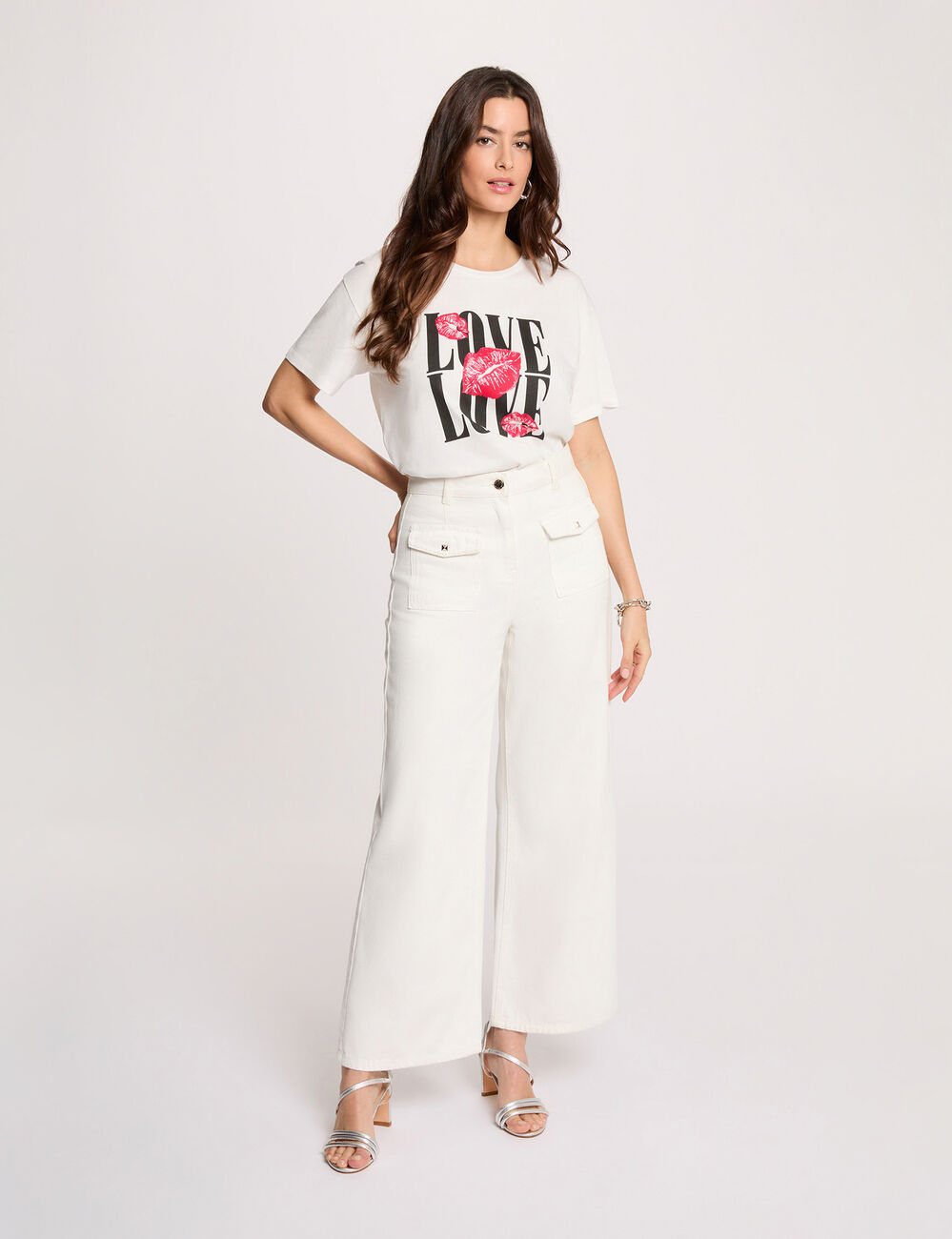 T-shirt droit col rond blanc femme