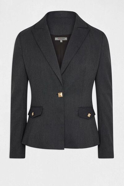 Veste cintrée à rayures gris anthracite femme
