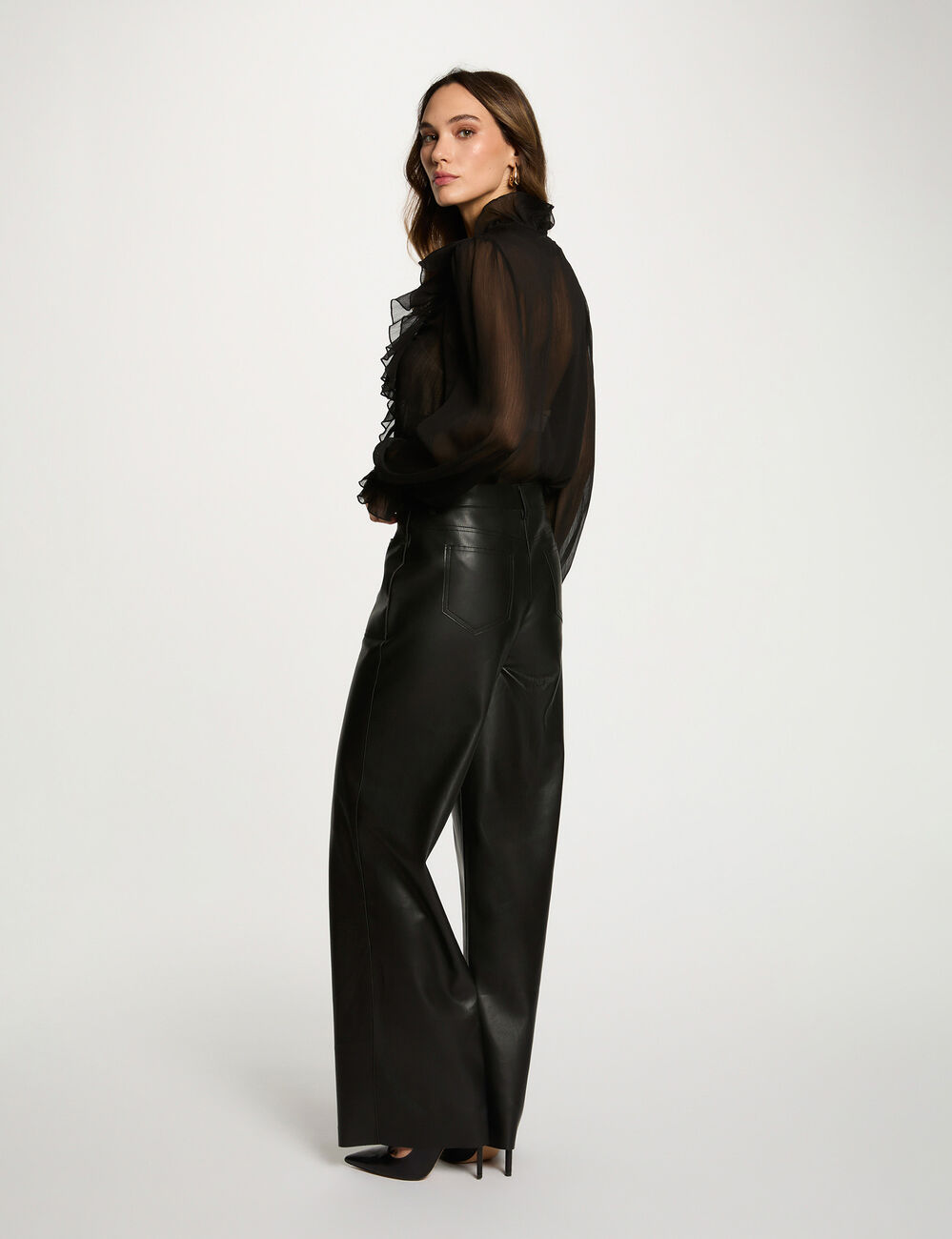 Chemise fluide col v noir femme