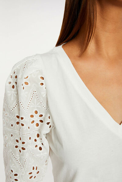 T-shirt à manches courtes ecru femme