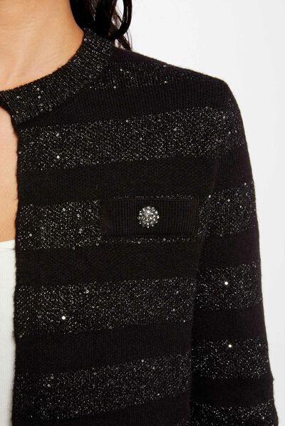 Gilet manches longues à sequins noir femme