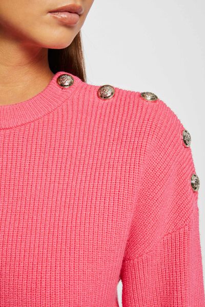 Pull manches longues avec boutons rose femme