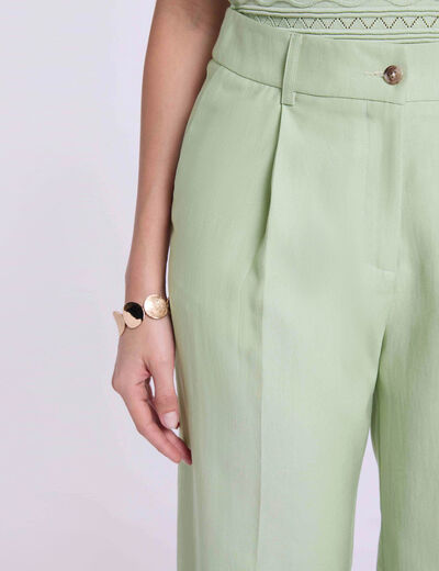 Pantalon carotte taille haute vert pastel femme