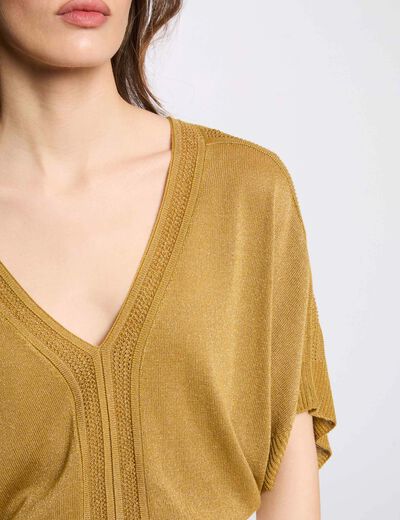 Pull manches courtes jaune moutarde femme