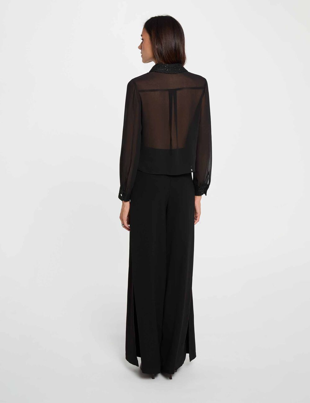 Chemise tweed manches longues noir femme