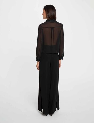 Chemise tweed manches longues noir femme