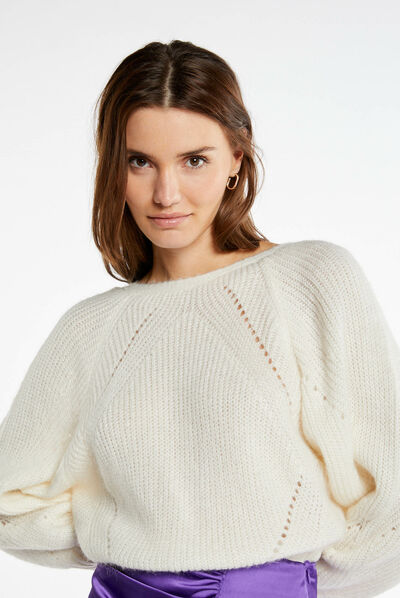 Gilet manches longues boutonné ivoire femme