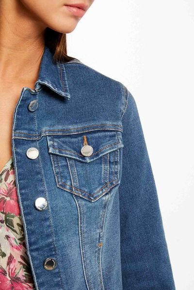 Veste droite boutonnée en jean jean stone femme