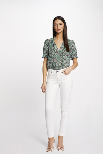 Jeans slim bandes bijoux ecru femme