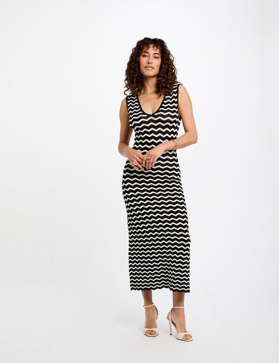 Robe tricot longue ajust&eacute;e noir femme
