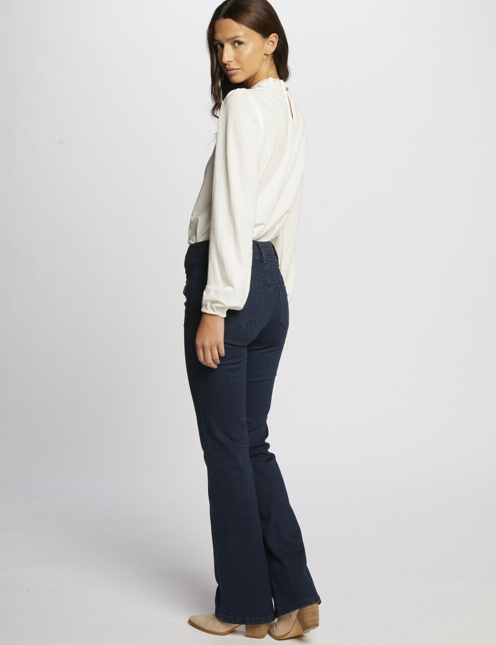 T-shirt manches longues avec dentelle ecru femme