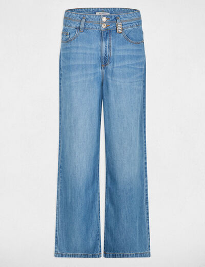 Pantalon large taille haute denim stone femme