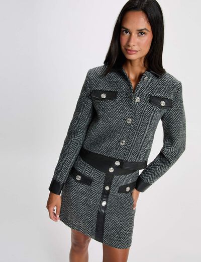 Veste tweed droite noir femme