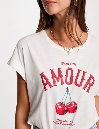 T-shirt à inscription blanc femme