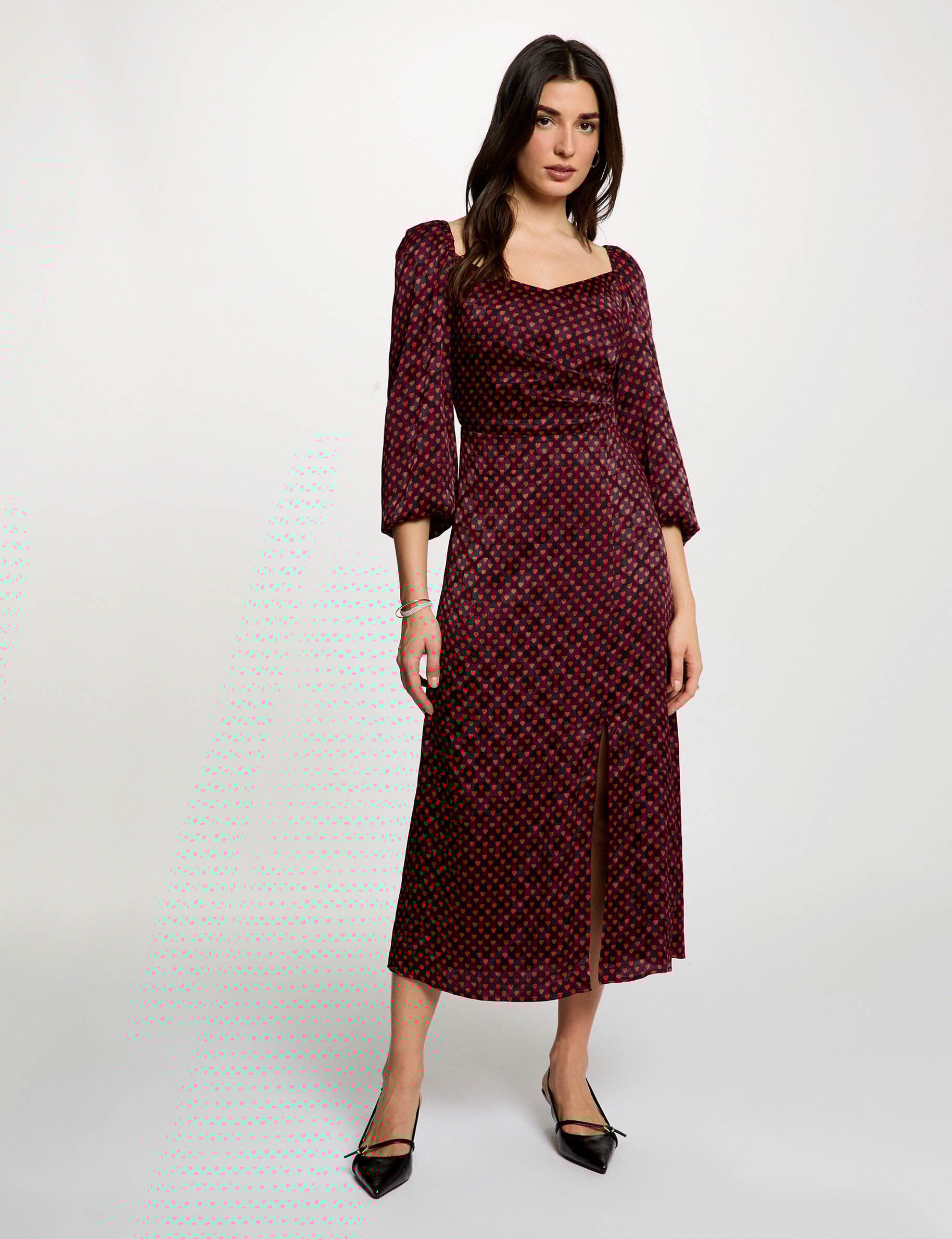 Robe satinée manches bouffantes femme