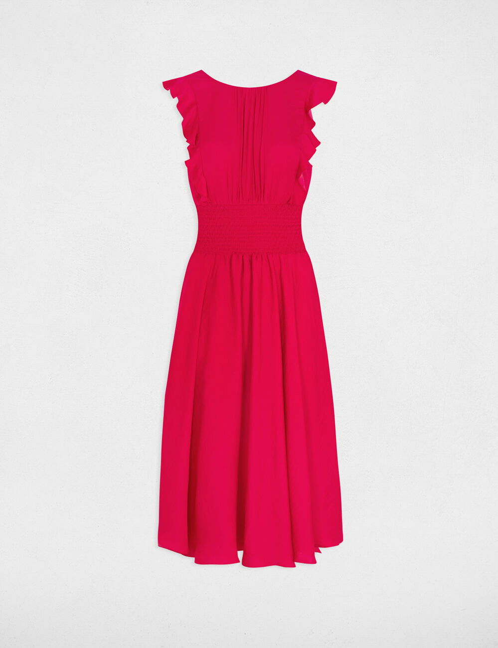 Robe longue évasée à taille smockée framboise femme