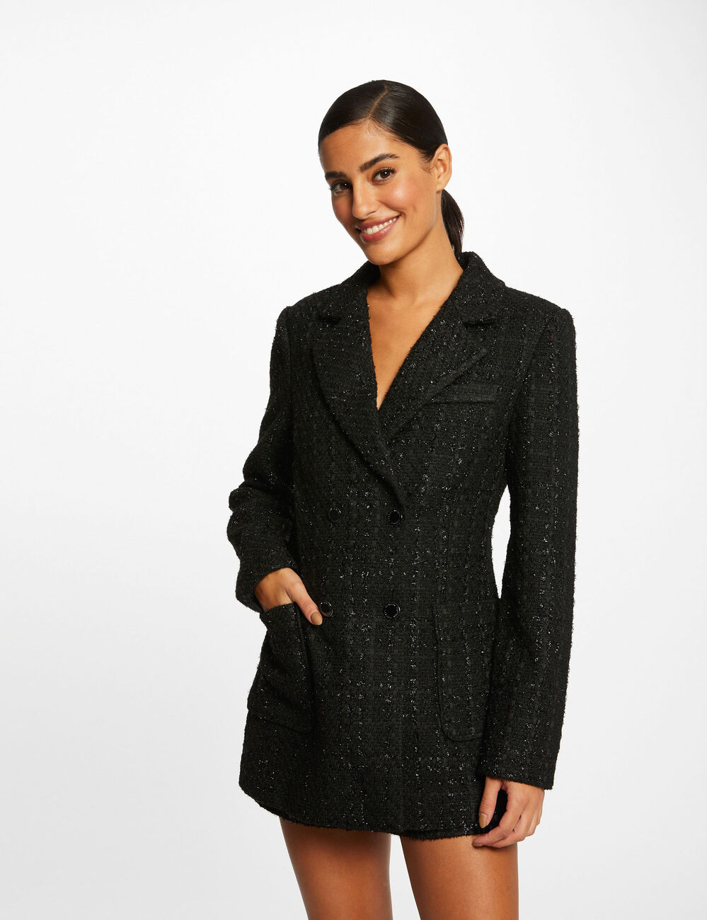 Veste cintrée avec fils métallisés noir femme