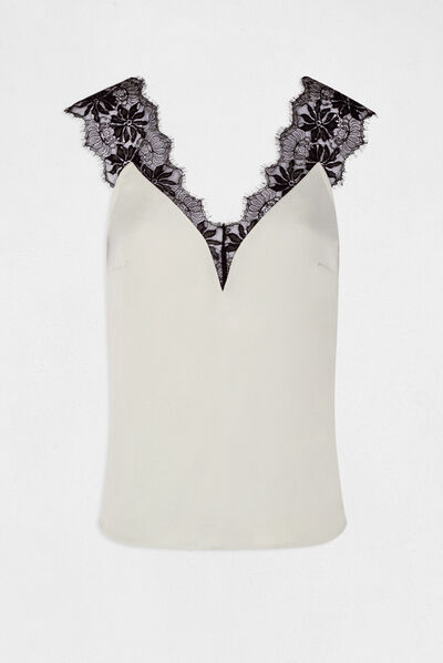 Blouse bretelles larges en dentelle vert clair femme