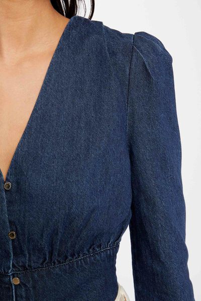 Blouse manches longues en jean jean brut femme