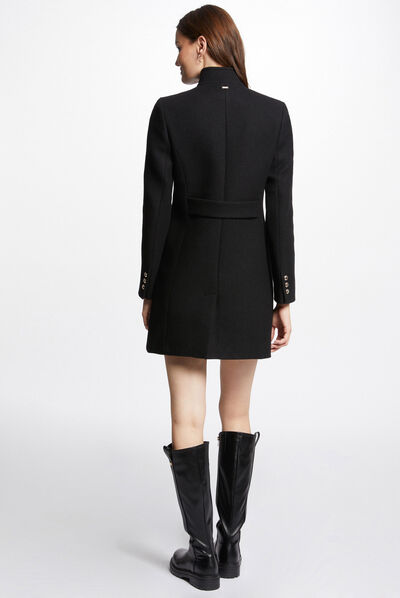 Manteau long double boutonnage noir femme