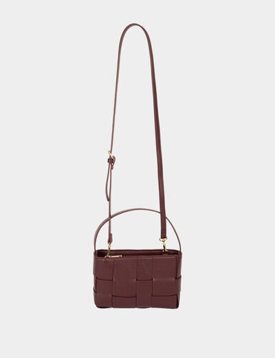 Sac tress&eacute; similicuir bordeaux femme