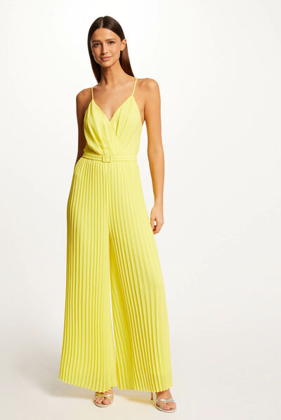 Combinaison large plissée avec dos nu jaune femme