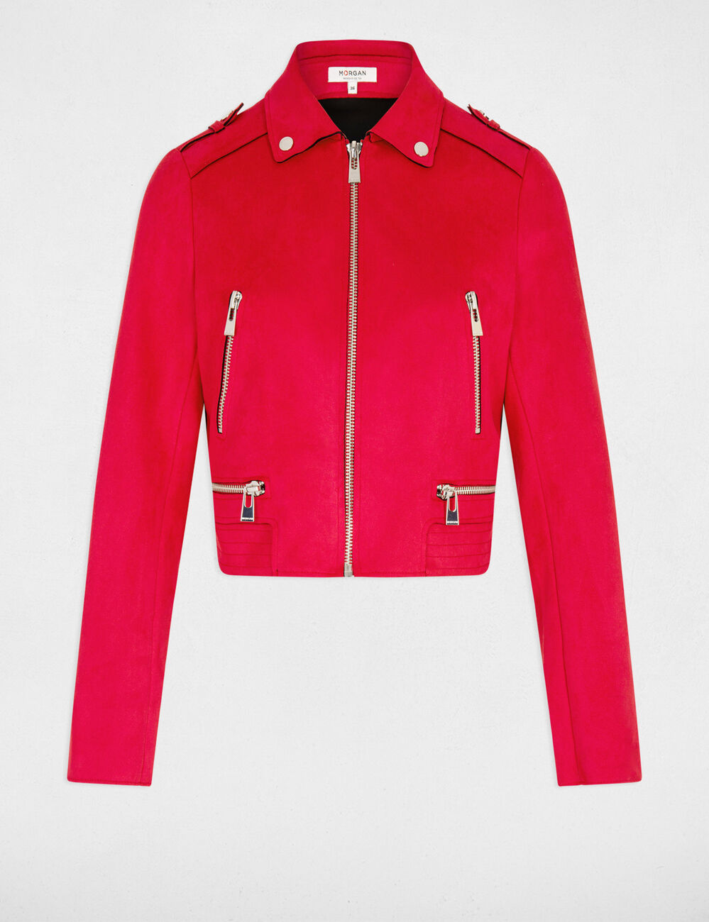 Blouson droit aspect suédine rose femme