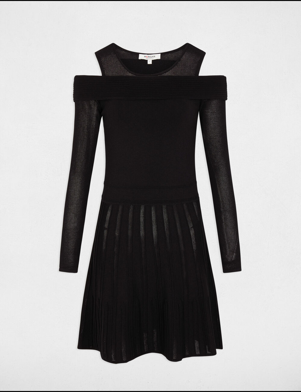 Robe tricot courte trapèze noir femme