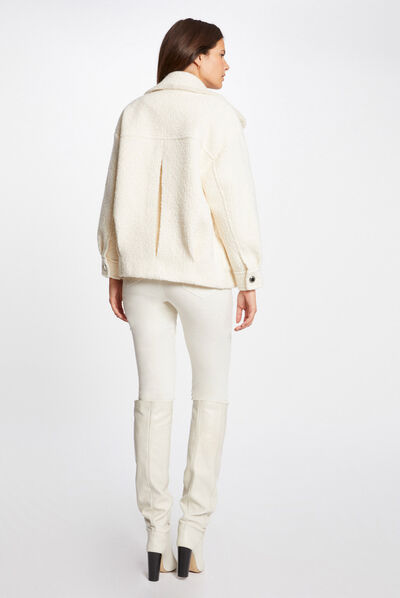 Blouson ample imitation fourrure ecru femme