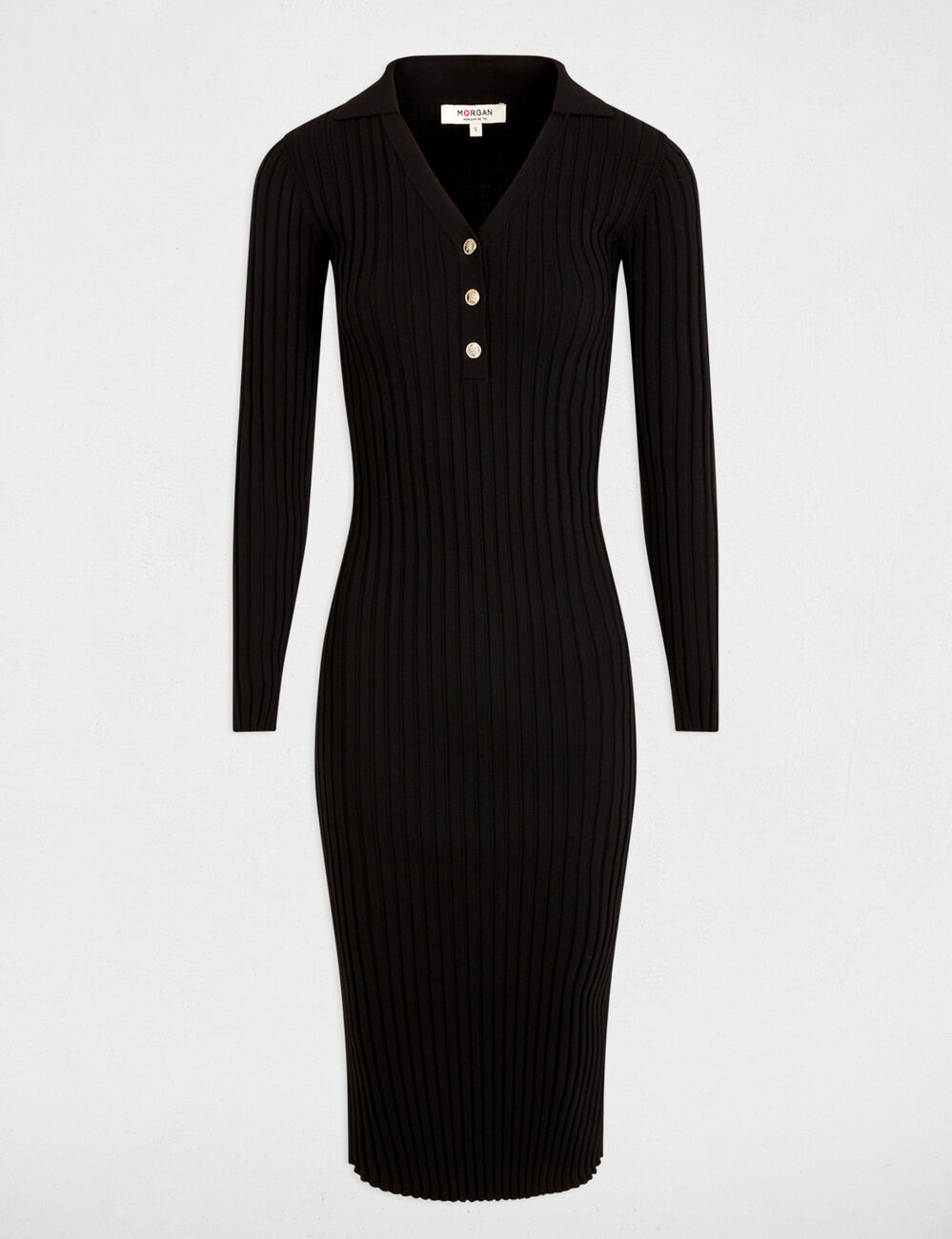 Robe tricot ajust&eacute;e c&ocirc;tel&eacute;e noir femme