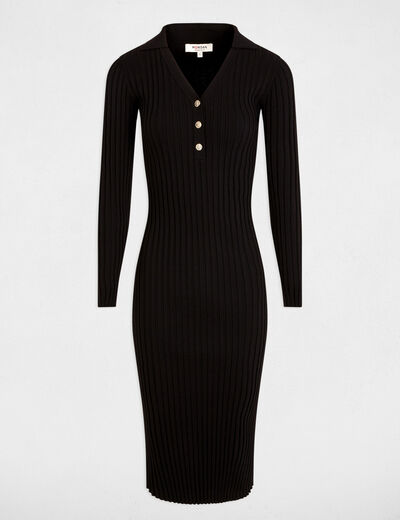 Robe tricot ajust&eacute;e c&ocirc;tel&eacute;e noir femme