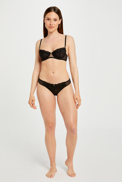 Slip en dentelle noir femme