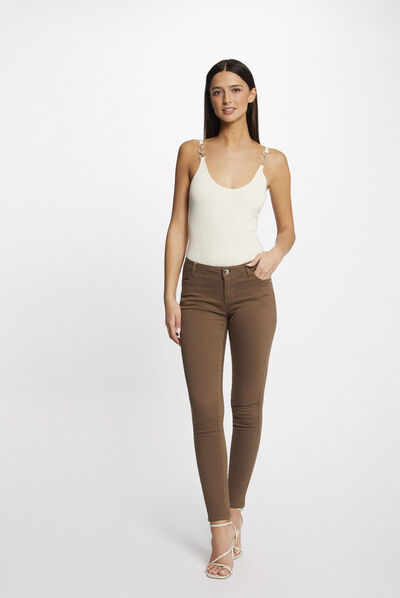 Pantalon skinny taille basse marron femme