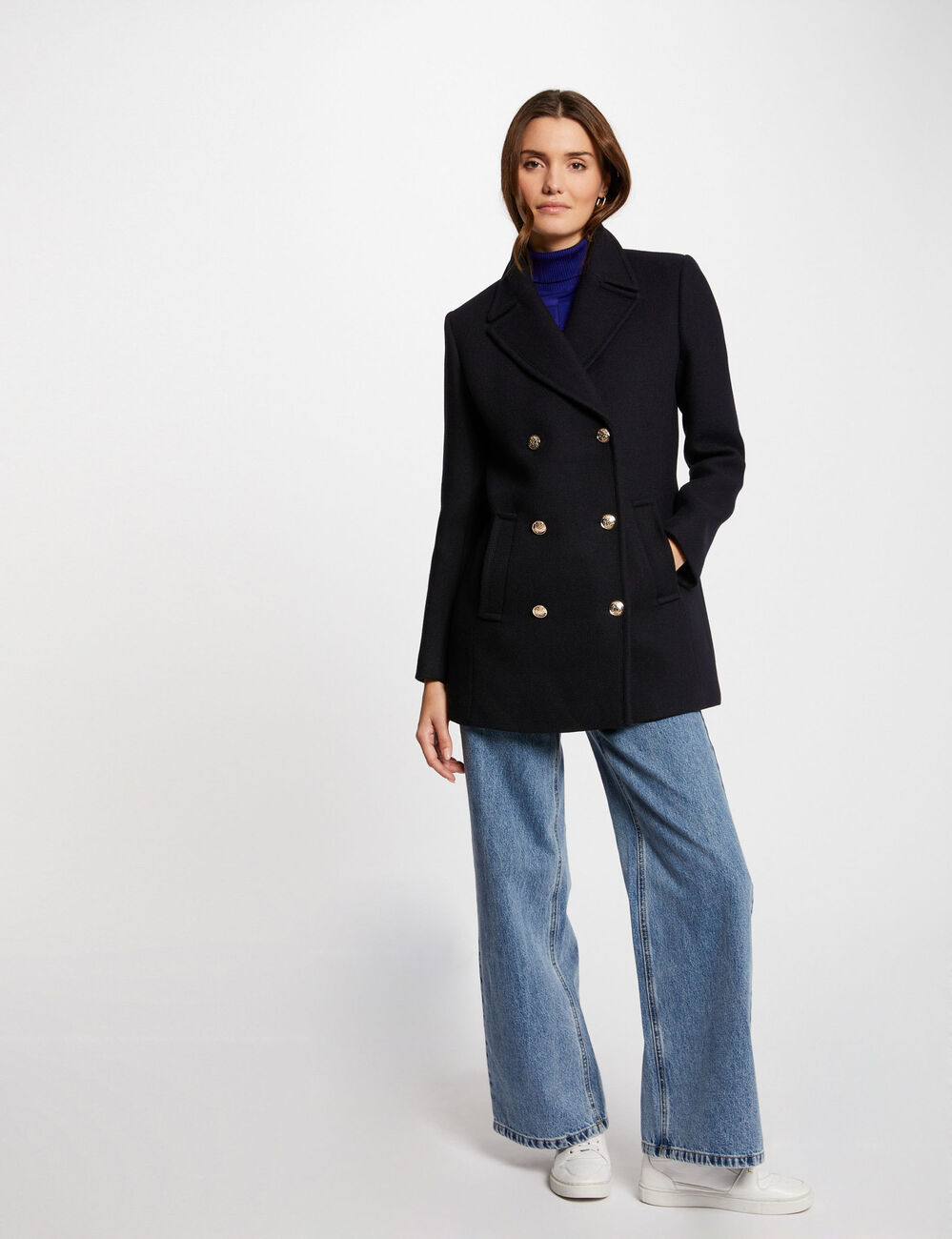 Manteau double boutonnage marine femme