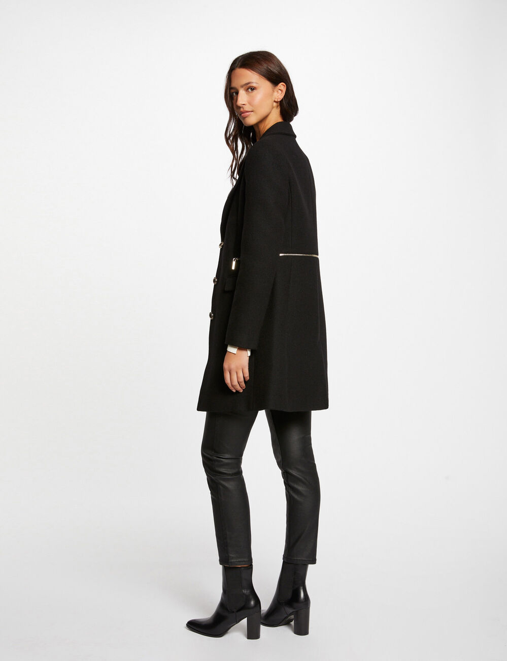 Manteau cintré avec détail zippé noir femme