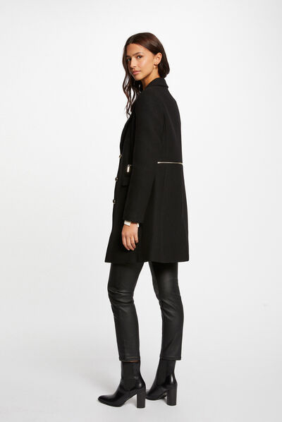 Manteau cintré avec détail zippé noir femme