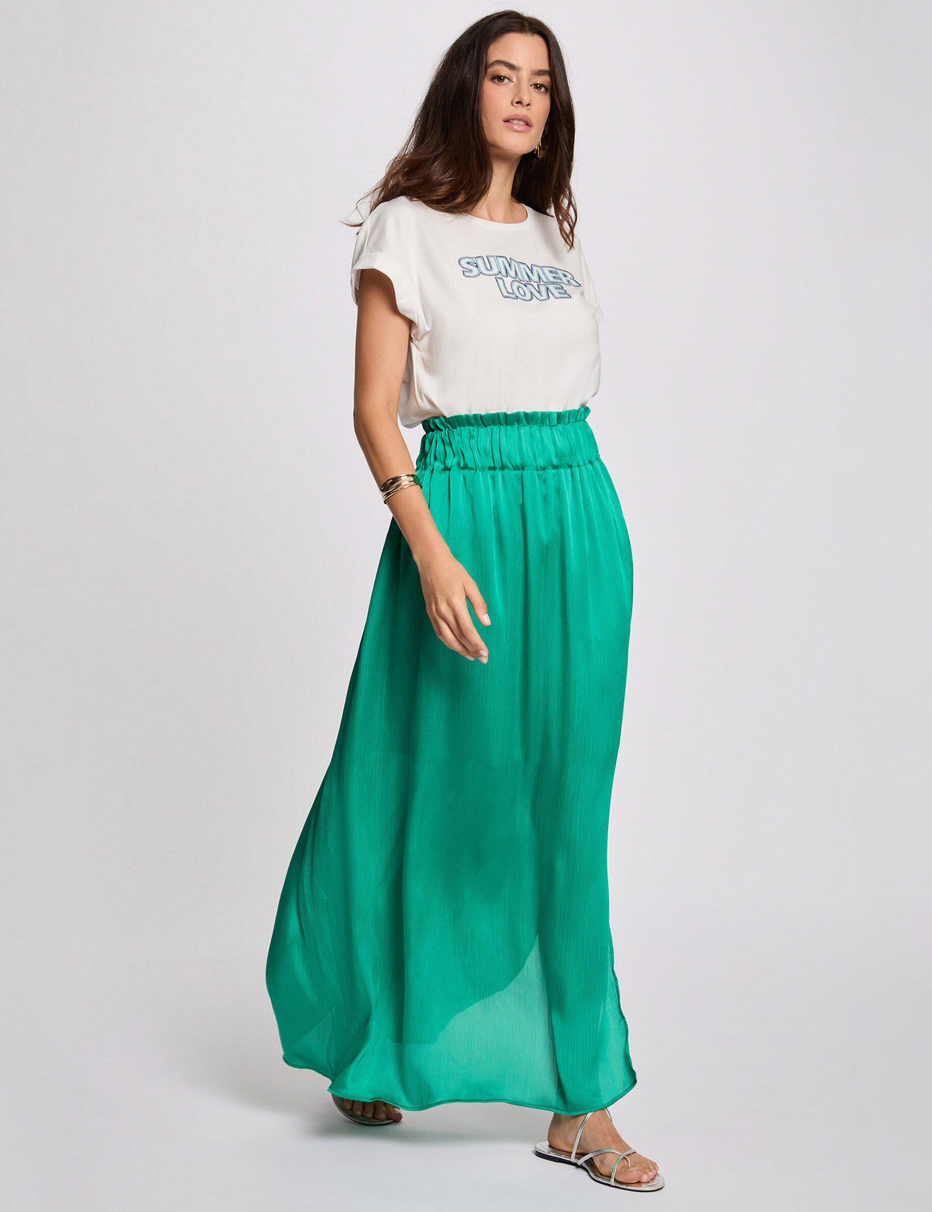 Jupe longue satinée vert femme - Morgan - Modalova