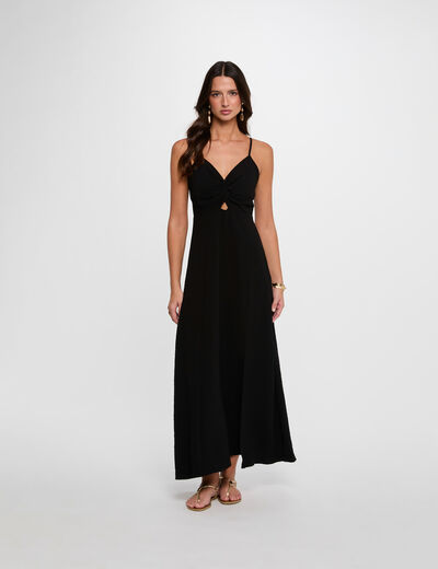 Robe longue col v noir femme