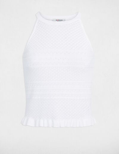 Pull ajust&eacute; sans manches blanc femme