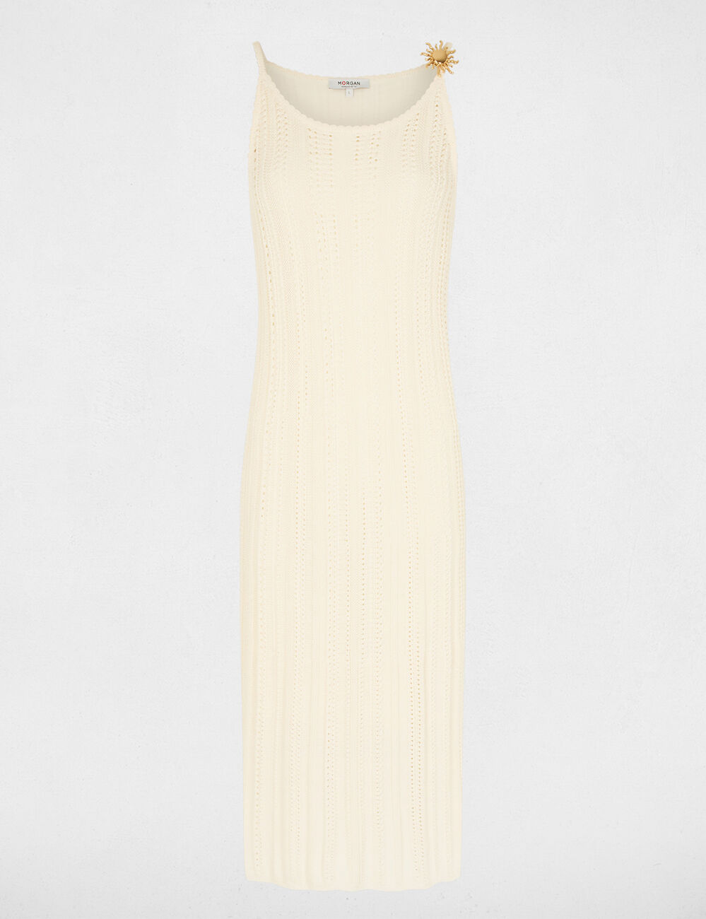 Robe tricot brod&eacute;e ivoire femme