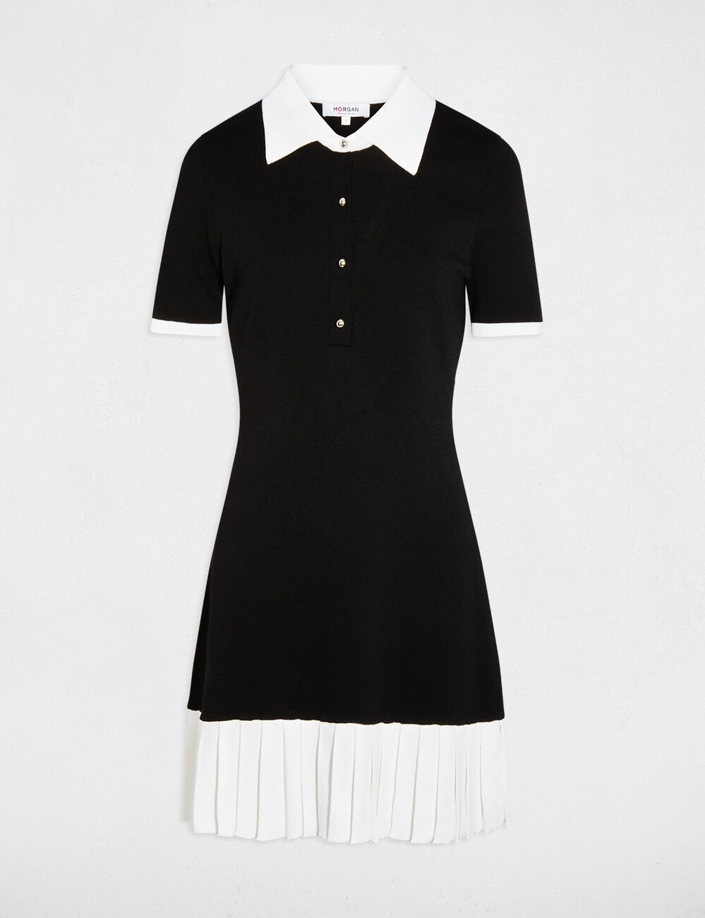 Robe tricot courte col &agrave; revers noir femme