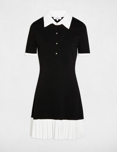 Robe tricot courte col &agrave; revers noir femme