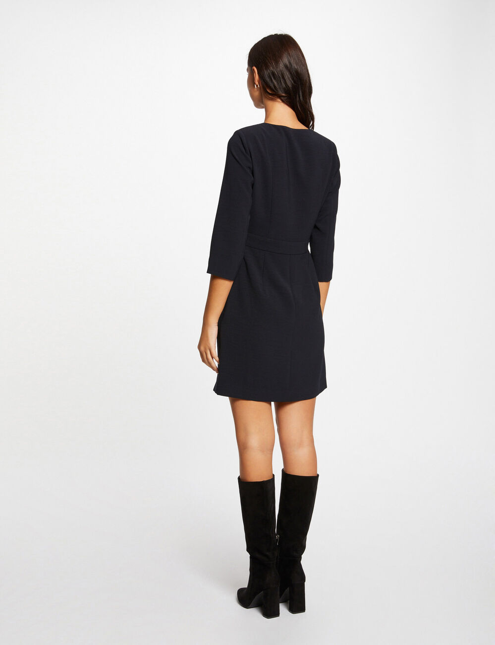 Robe portefeuille drap&eacute;e manches 3/4 marine femme