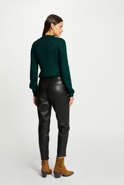 Pull manches longues avec ouverture vert fonce femme