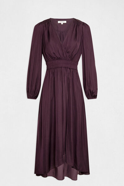Robe midi portefeuille satin prune femme