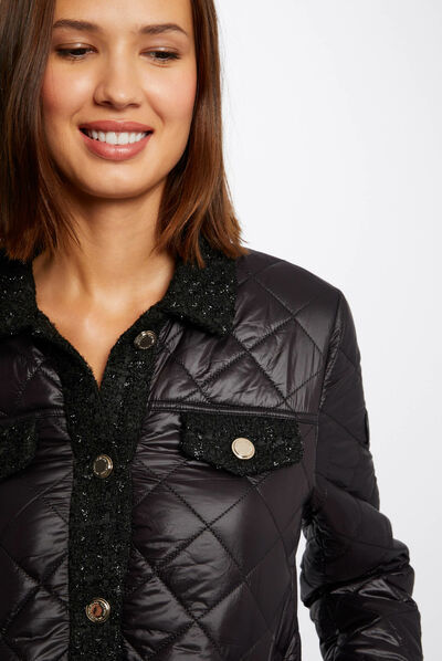 Doudoune droite boutonnée noir femme